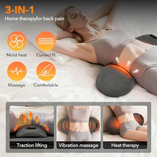 Smooth Spine Triple Fusion Back Massager with Heat - Sciatica Pain Relief & Spine Decompression Device, Deep Tissue Massager for Lower Back Pain, Office Chair and Home (Black)