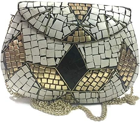 Women's Metal Clutch Sling Bag (Black and White)