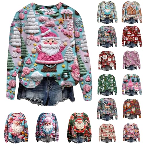Black of Friday Deals 2023 Womens Cute Christmas 3D Print Sweatshirts Ugly Christmas Sweater Xmas Santa Shirts Holiday Long Sleeve Pullover Tops Lightning Deals of Today Christmas Clothes Clearance