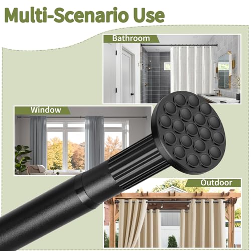 Tension Curtain Rod 51-145In(4.25-12.08Ft), Extra Long Outdoor Curtain Rod No Drilling for Window or Patio, Adjustable Spring Shower Rod, Never Rust, Rod Diameter 1.26In-Black