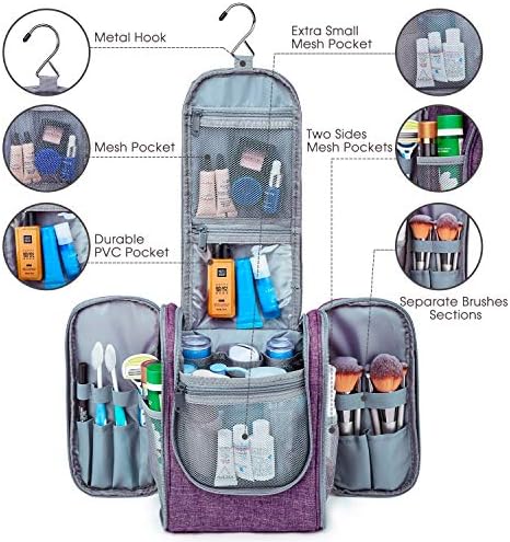 Hanging Travel Toiletry Bag Kit Cosmetic Makeup Organizer for Women and Girls (Purple) 2 Hanging Travel Toiletry Bag Kit Cosmetic Makeup Organizer for Women and Girls (Purple)