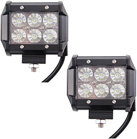 QDY 2pcs 4 Inch Flood Beam 18W led Work Light Driving Fog Lights Flood Beam For Chevrolet Dodge Ford GMC Jeep Toyota Polaris RZR Ranger ATV UTV Can Am Maverick Boat Suv Pillar Windshied Mount
