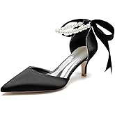 JOEupin Women's Pearl Wedding Shoes for Bride Comfort Kitten Heel Pumps for Bride Prom Evening Party Dress Shoes