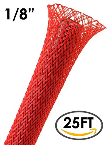 1/8" PET Expandable Braided Sleeving - 25Ft (Red)