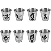 MyGiftHub 8 Pack Set Bigfoot Sasquatch 2oz Shot Glass, Stainless Steel Unbreakable Metal Shot Cup for Home Bar & Camping Gift, Best Novelty Gag Gifts
