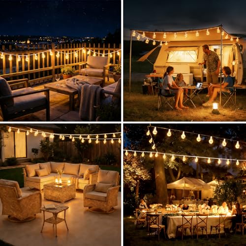 DBFAIRY 10 m Solar Fairy Lights Outdoor with 20 Bulbs, Solar Fairy Lights Outdoor Weatherproof with Timer 8 Modes, Vintage Hemp Rope Solar Fairy Lights Outdoor for Garden Balcony Party (Warm White)