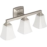 Moen Voss Brushed Nickel 3-Light Dual-Mount Bathroom Vanity Fixture with Frosted Glass, Bath Lighting Above Sink, YB5163BN