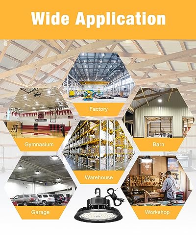 JC-LGL UFO LED High Bay Light 400W 4Pack, High Bay LED Light 1600W MH/HPS Eqv. Dimmable High Bay 6' Cable with US Plug, Hanging Hook, Safe Rope for Warehouse Factory Barn Shop