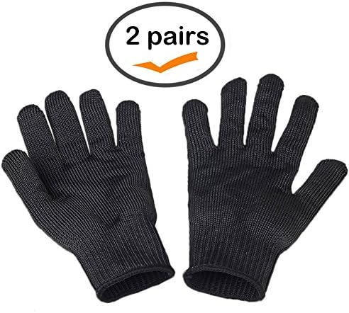 Flying nut Black Cut Resistant Gloves Stainless Steel Wire Mesh Level 5 Protection Pack of 2 Pairs (Medium, Black)