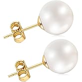 HAINBAG Pearl Stud Earrings for Women, Handpicked Freshwater Pearl Hypoallergenic Silver Post Earring Studs