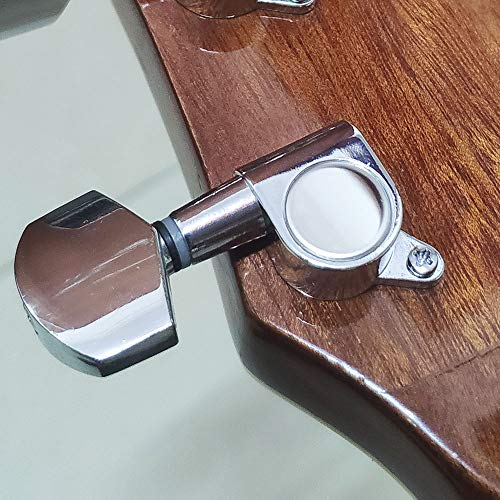 Vencetmat Acoustic Guitar Fully Enclosed Silvery Zinc Alloy Metal Machine Head,Guitar String Tuning Peg With String Winder Included 3L,3R