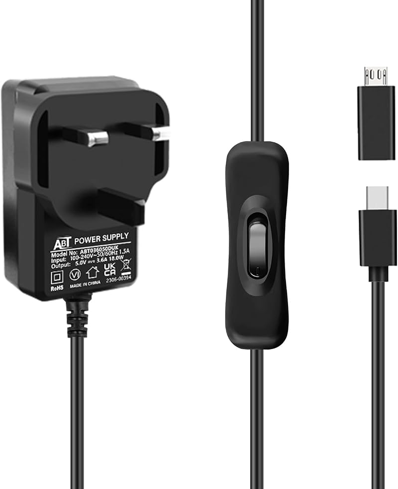 GeeekPi USB-C Power Supply UK Plug for Raspberry Pi 4 5V 3.6A With On/Off Switch