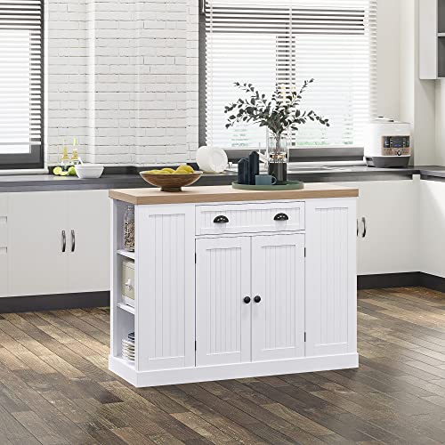 FlutedStyle Wooden Kitchen Island, Storage w/Drawer