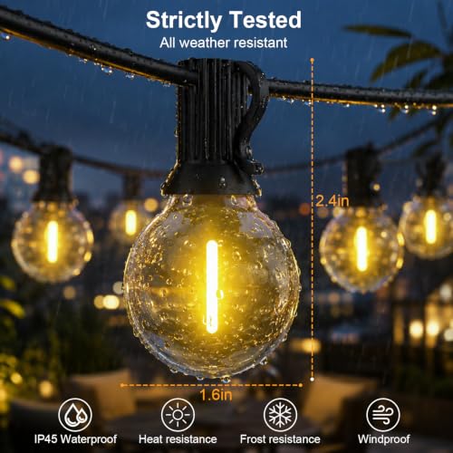 FARNY LED Outdoor Light Chain 30M/100FT G40 50+2 IP45 Waterproof Garden Lights, 24 V Warm White Light Chain for Garden, Wedding/Home/Coffee/Gazebo