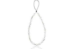 Shaped Pearl Phone Beaded Wrist Strap, Gold and White Beaded Phone Bracelet Strap Cute Bracelet Lanyard Keychain Charm for Wo