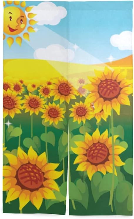 Amazon Tinzzeros のれん おしゃれ ひまわり畑 パーティション お部屋の模様替え 見えにくい 中国風 高級 お部屋の 商業用 室内インテリア 中華風 突っ張り棒付き 幅85 丈1 のれん オンライン通販