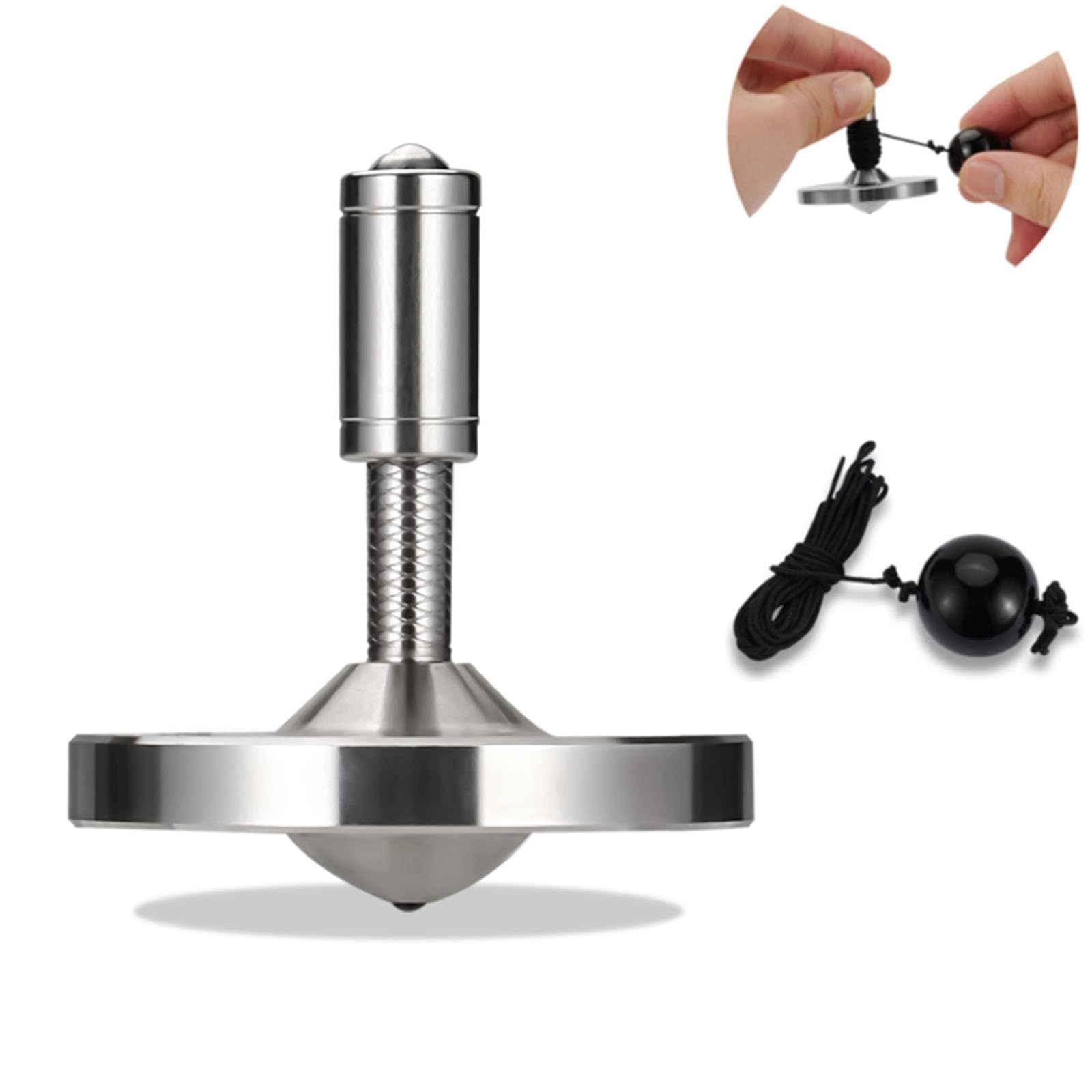 Precision Spinning top with String, High Performance Stainless Steel Metal Anty-Gravity Desktop Gyro Toys, Amazing Spin Time Up to 15 Minutes, Efficiently Waste Your Time (Silver M)