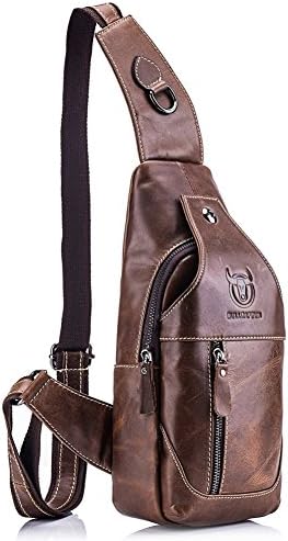 Stuo Men's Genuine Leather Shoulder Crossbody Bag Messenger Daypack For Business Casual Sport Hiking Travel Brown
