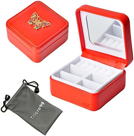 Trista99 Jewelry Box for Women Girls, Small Jewelry Organizer Storage Case with Mirror for Rings Earring Necklace bracelets Gifts (Butterfly - Red)