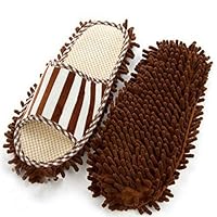 NiceWave Pair House Floor Polishing Dusting Cleaning Foot Socks Shoes Mop Slippers Purple (Coffee)
