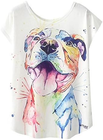 Amy Babe Women Casual Graphic Pit Bull Print Loose Tee Shirt Tops