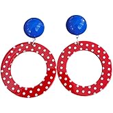 DIAMANTIO Retro Polka Dot Hoop Earrings – Bold Red and Blue Acrylic Circle Dangle Earrings for Women, Vintage Statement Jewelry