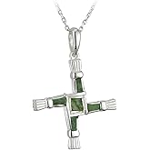 Failte Connemara Marble Brigid Cross Necklace Sterling Silver Irish Made