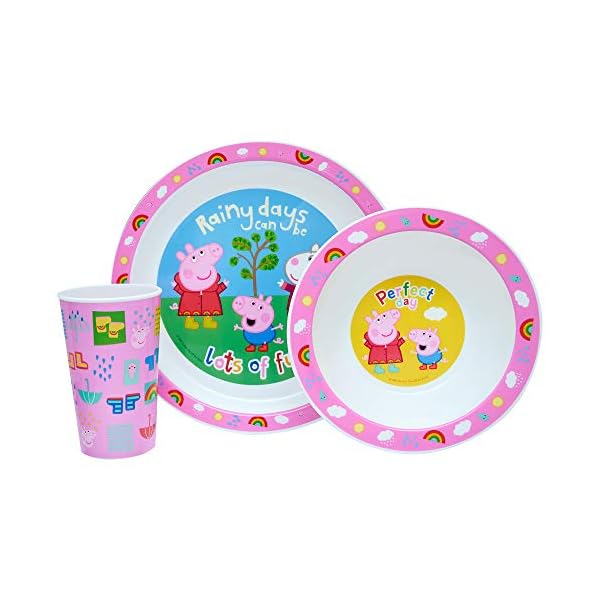 Peppa Pig Perfect Day Kids Tableware 3 Piece Reusable PP Plate, Bowl & Cup Children – Peppa, George Tumbler & Dinnerware…