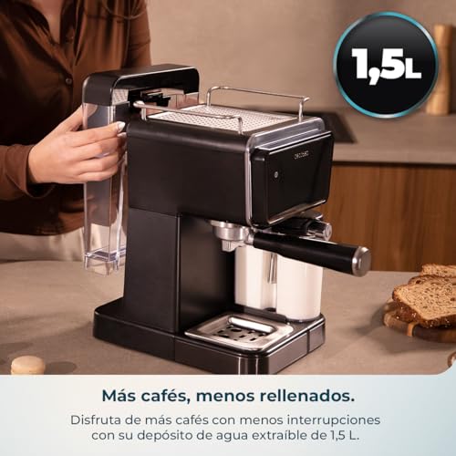Cafeteras Express Semiautomáticas Power Espresso Touch ColdBrew Latte. 1350W, 20 Bares, Frío, Templado o Caliente, Pantalla Táctil, 1.5L Depósito Agua, 500ml Depósito Leche, Doble Brazo