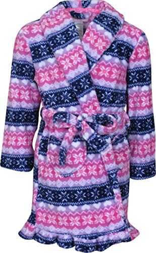'Rene Rofe Girl\'s Fleece Lined Bathrobe, Pink/Navy, Small / 6-6X'