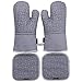 Oven Mitts and Pot Holders Sets 6pcs, Kitchen Oven Glove,High Heat Resistant 550 Degree Extra Long Oven Mitts and Potholders with Non-Slip Silicone Surface for Home Essentials (Grey) (Blue)