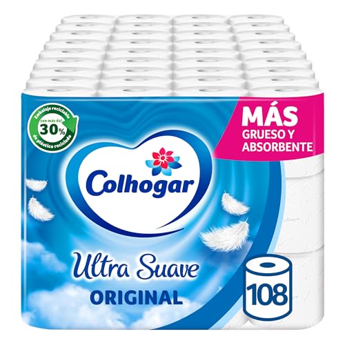 Colhogar Ultra Soft Original x108 - 2-Ply White Toilet Paper - 9 Packs of 12 Rolls, Unscented