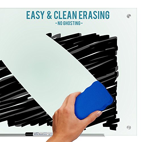 Glass Whiteboard Dry Erase Board Black 4 Markers 6