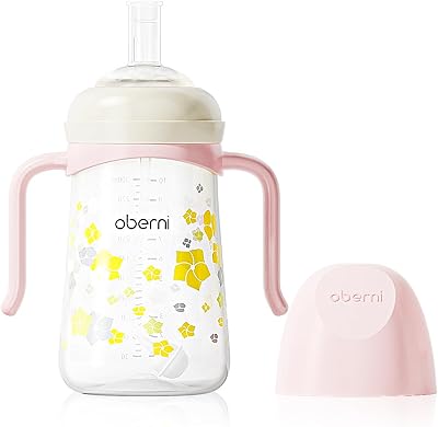 Oberni Sippy Cup Weighted Straw Trainer 240ml Pink 6+ Months Leak-Proof