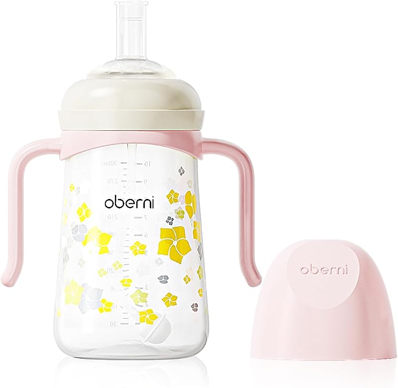 Oberni Sippy Cup Weighted Straw Trainer 240ml Pink 6+ Months Leak-Proof