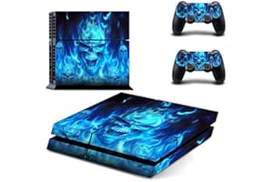 DOMILINA PS4 Skin Set Vinyl Decal Sticker for Playstation 4 Console Dualshock 2 Controllers -Blue Flame Skull