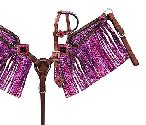 Showman Mini Size Pink Metallic Snake Print Headstall & Breast Collar Set at Amazon