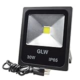 GLW 30w LED Flood Lights Outdoor Security Light, Daylight White Waterproof Floodlight Lamp 3000lm 200w Halogen Bulb Equivalent [Added Plug]