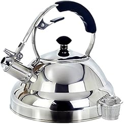 Tea Kettle - Surgical Whistling Stove Top Kettle Teapot with Layered Capsule Bottom, Silicone Handle, Mirror Finish, 2.75 Quart - Tea Maker Infuser Strainer Included