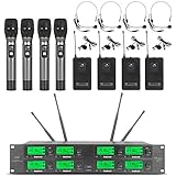 Wireless Microphone System 8 Channel Microphone UHF 4 Handheld Mic 4 Headset 4 Lavalier Bodypack 4 Lapel Mic Pro Audio Karaoke System Church Speaking Conference Wedding Party