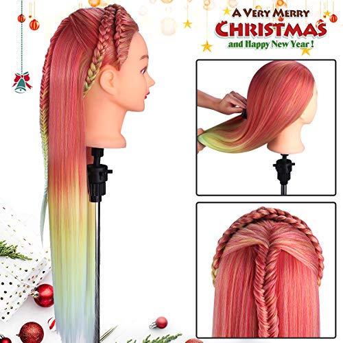 Mannequin Head with Hair, Mcwdoit 28" Hair Mannequin Manikin Head Hair Practice Cosmetology Hair Doll Head Styling Hairdressing Training Braiding Heads with Clamp Holder and Tools