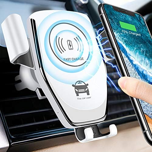 Wireless Car Charger,Auto Clamping 10W 7.5W Qi Fast Charging Air Vent Phone Holder Compatible with iPhone Xs Xs Max XR X 8 8 Plus,Samsung Galaxy S10 S9 S8 and More-White