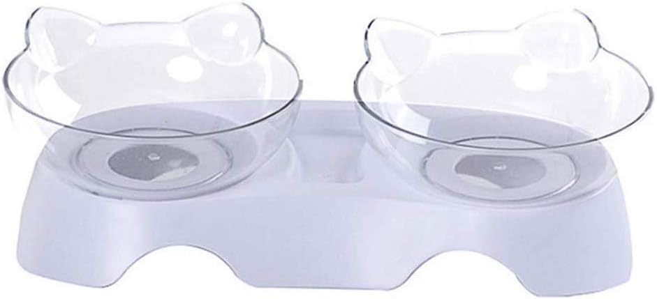 Anti-Vomiting Orthopedic Pet Bowl Elevated Double Transparent Plastic Cat Dog Bowl with Raised Stand, Food Water Feeder Neck Protective 15° Tilted Platform Stress-Free Suit for Feeding Cats Small Dogs