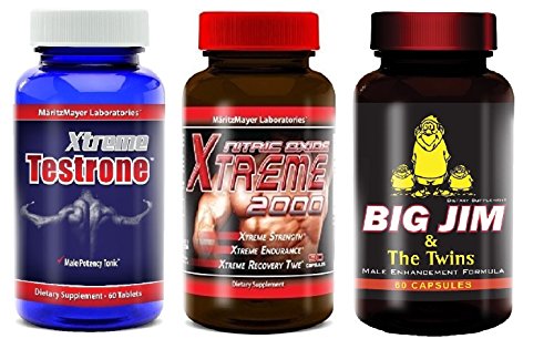 Xtreme Testrone Male Enhancement Testosterone Booster & Xtreme 2000 Nitric Oxide Booster L Arginine Improve Strength Recovery Muscle Growth & Big Jim & The Twins Male Enhancement All Natural Formula