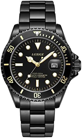 Luxury Brand Watch Black Dial Rose Gold Rotatable Bezel Two Stone Luminous Quartz Mens Sport Silver Stainless Steel Watch