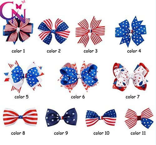 4th of July Hair Bows,Boutique Baby Patriotic Hair Barrettes,School Girls, Cheer-Leading Girls Pack of 11