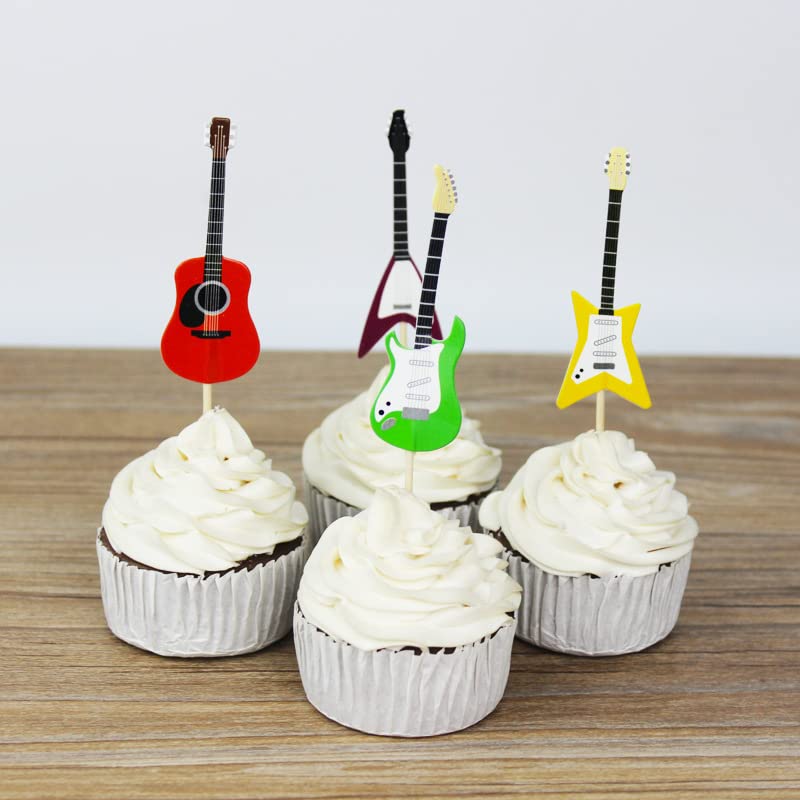 Dusenly 24pcs Guitar Cupcake Toppers Musical Instrument Cupcake Topper Cake Decoration Music Party Supplies