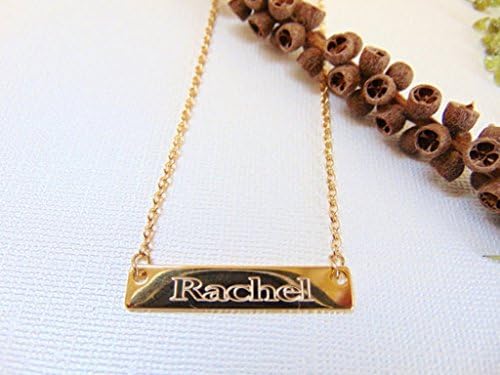 16K Gold Bar Necklace, Personalized Bridesmaid necklace, engraved Nameplate, custom name pendant, Horizontal stamped necklace, Gift for her