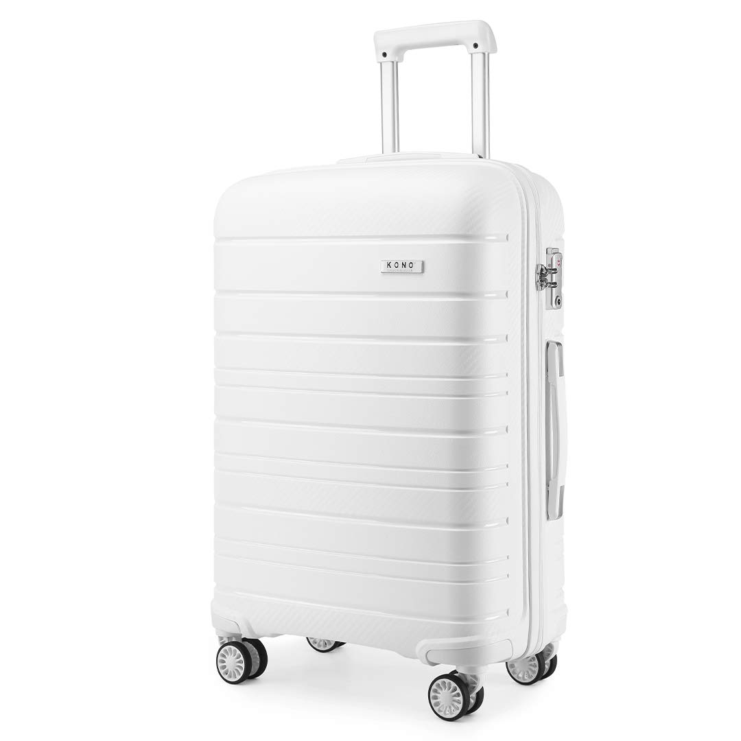 Kono Lightweight Polypropylene Large Check in Luggage with Spinner Wheels TSA Lock YKK Zipper Hard Shell Travel Trolley Suitcase (White,76cm 100L)