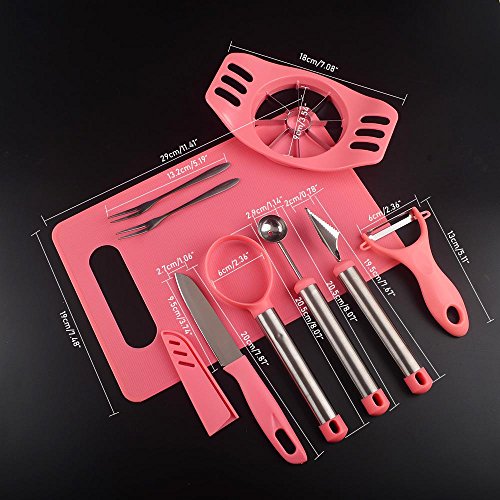 Aolvo Fruit Garnish Kit, Fruit Slicer DIY Salad Tool Ice Cream Spoon Seed Remover Kitchen Essential Tools With Apple Cutter Corer, Watermelon Slicer,Citrus Peeler,Forks,Chopping Board and More(9 PCS) - Thumbnail 6